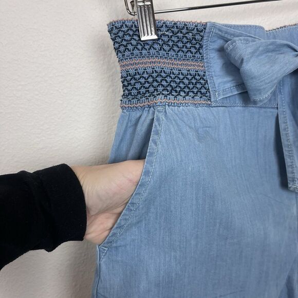 Anthropologie Shorts Womens Extra Small Aloha Chambray Paperbag Smocked Bow Blue - Picture 5 of 14